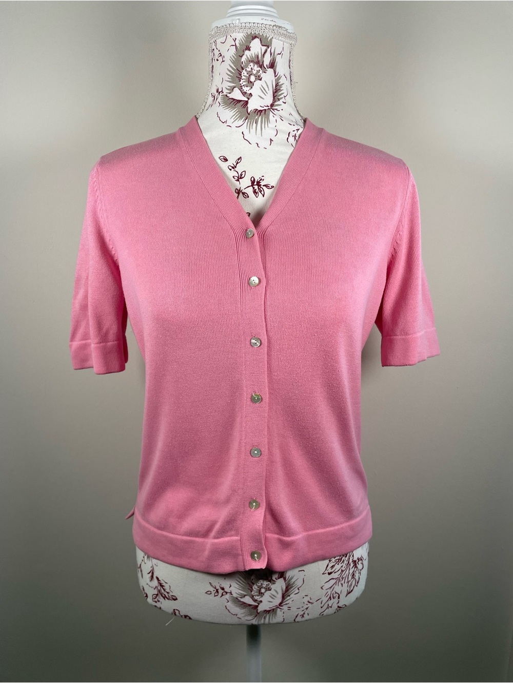 Casual Corner Annex Petite Pink Short Sleeve Cardigan Sweater
